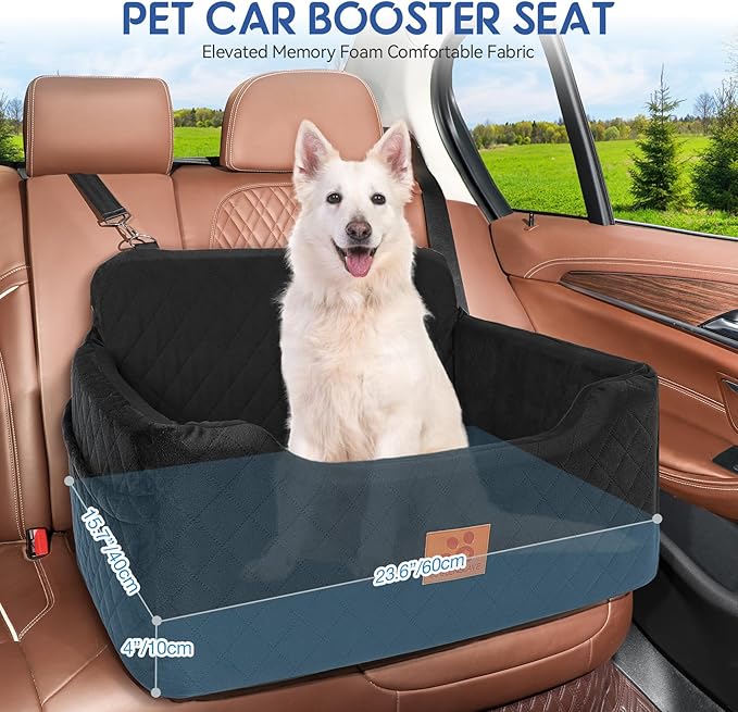 GL GLENSLAVE Dog Car Seat for Medium/Large Dogs,Pet Booster Car Seats for Under 50lbs or 2 Small Dogs, Detachable and Washable Pet Bed,Multi-Functional Travel Dog Bed(Black)