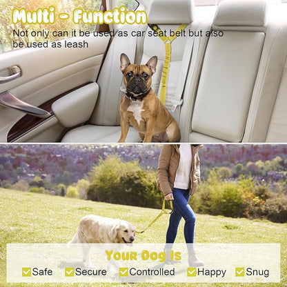 BWOGUE Pet Dog Cat Seat Belts, Car Headrest Restraint Adjustable Safety Leads Vehicle Seatbelt Harness (1 Pack, Yellow, Elastic)