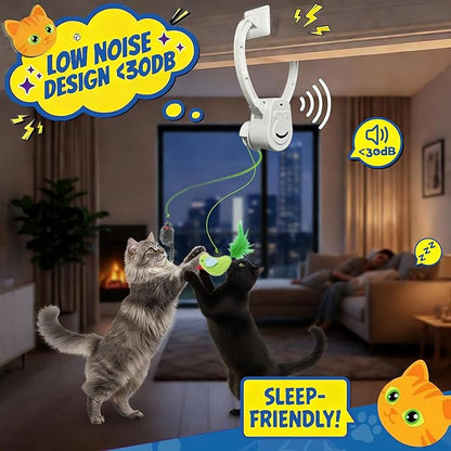 Interactive Cat Toys for Indoor Cats, Dual Modes Automatic Hanging Cat Toy with Quiet Motor, USB Rechargeable, Flying Bird Feather Mouse Toy for Kittens, Bored Adult Cats & Multi-Cat Households