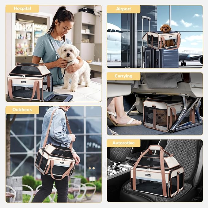 Lekereise Top-Expandable Pet Carrier 17x11x9.5 Inch Alaska Hawaiian Airline Approved Soft Sided Underseat to 12lbs Travel Carriers for Small Cats and Dogs with Locking Safety Zippers Anti-Scratch Mesh