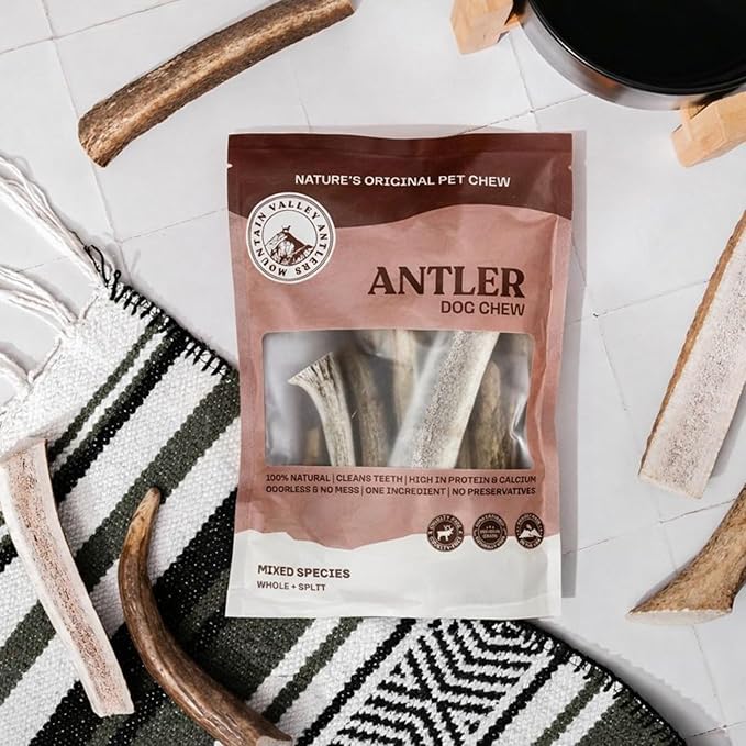 Mountain Valley Mixed Species Antlers for Dogs - 100% Natural & Organic Chew for Aggressive Chewers, No Odor, No Mess, Long Lasting - Wild-Foraged Naturally Shed Antler in USA - Grade A Pack (1 LB)