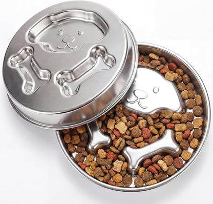 2-Cup Dual Sided Slow Feeder Dog Bowl - Stainless Steel Bowl for Small Medium Puppies, Food-Grade, Dishwasher Safe, Slow Eating for Healthy Pet Digestion