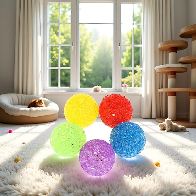 5 Pcs Cat Bell Crystal Ball Sound Pet Game Kitten Plastic Interactive Rattle for Indoor Cats Balls with Bells Teaser, Cat Toys for Bored Indoor Adult Cats,Random, As the Pictures
