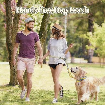 Hands Free Dog Leash, Adjustable Crossbody Waist Belt Dog Rope for Running, Walking & Puppy Potty Training, Fits All Body Sizes, Khaki