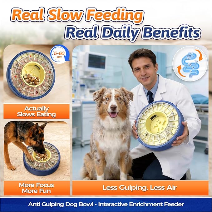 KADTC 5-60 Min Adjustable Slow Feeder for Dogs, Large Capacity 4-Cup Spinning Dog Puzzle Feeder, Anti-Gulping Treat & Food Dispenser, Mental Enrichment Toy, U.S. Brand & Design
