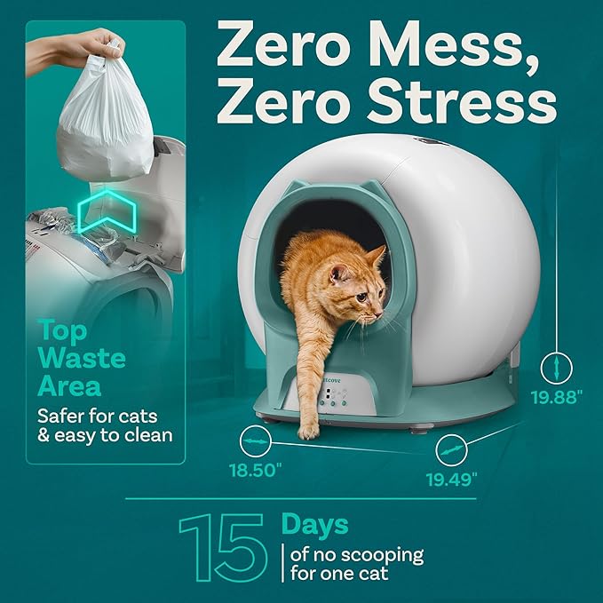 Petcove – Automatic Self Cleaning Litter Box – PurrTek Smart Automatic Litter Box for Multi-Cat Homes with Smart App Control (5GHz Wi-Fi), Triple Odor Control Quiet Operation & Advanced Safety Sensors