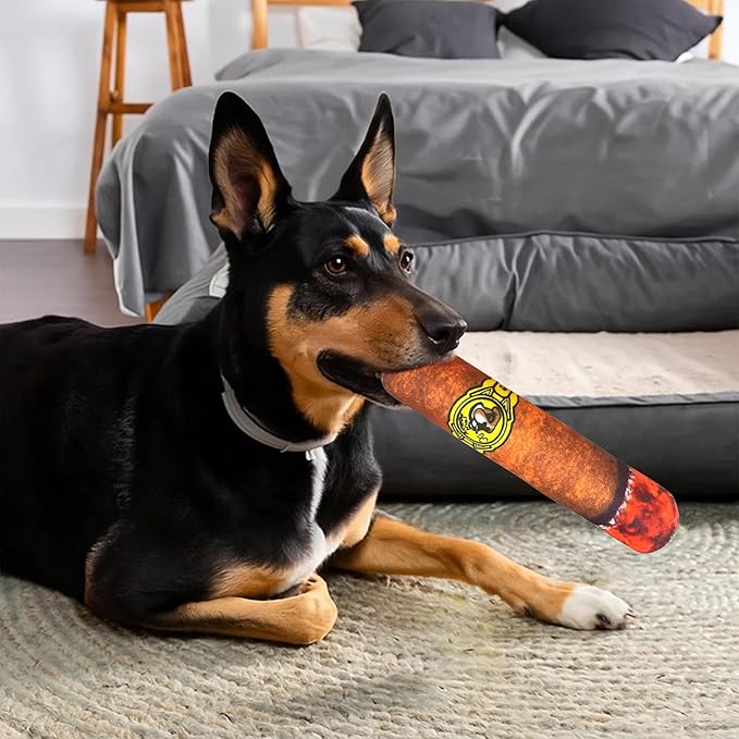Vaulted Skulls & Co Dog Cigar Toy Large | Cigar Chew Toy Dogs | Dog Cigar Toy w/Squeaker | Pet Cigar Chew Toy (10")