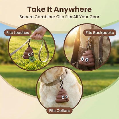 QMEAKMONY Dog Poop Bag Set with Funny 3D Poop Dispenser - 360 Bags (24 Rolls, 15 pcs/Roll), Scented Odor-Neutralizing, Hands-Free holder for Leash/Backpack, Meets Months of Use. (360 Counts)