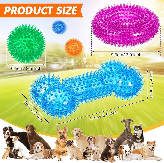 Yunsailing 9 Pcs Dog Squeaky Toys Set, Gift for Dog Squeaky Balls Donut Bone Shape Teething Toys for Small Medium TPR Rubber Pet Chew for Training Fetching Teething