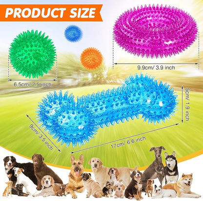 Yunsailing 9 Pcs Dog Squeaky Toys Set, Gift for Dog Squeaky Balls Donut Bone Shape Teething Toys for Small Medium TPR Rubber Pet Chew for Training Fetching Teething