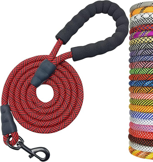 MayPaw 6FT Rope Dog Leash, Soft Padded Handle Thick Nylon Pet Leash, Large Medium Dogs Walking Training Leashes (red Black, 1/2" * 6')
