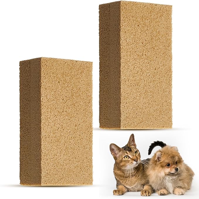 Pet Hair Remover Sponge Cat and Dog Hair Sponge Rubber Pet Fur Lifter Removal Tool, Remove from Furniture, Carpet, Bedding, Clothing, 6.26 x 3.28 x 1.89 Inch(Khaki,2 Pack)