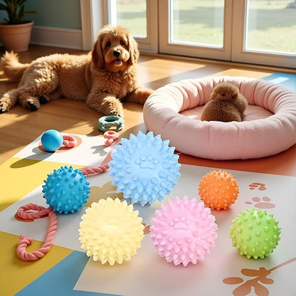 3Pcs Colorful Dogs Toy Spiky for TPR Ball No Squeak Chew Toy Long Lasting for Aggressive Heavy Chewers Dogs Puppy Teething Training Spiky Rubber Ball Toy Small,Dog Chew Toys for Aggressive Chewers