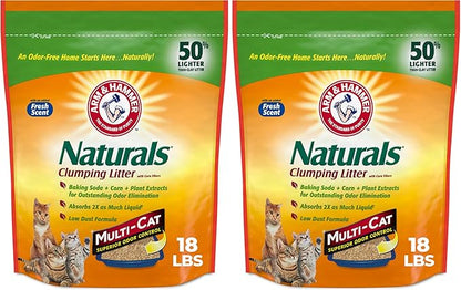 ARM & HAMMER Naturals Clumping Cat, Litter Odor Control, Multi Cat Litter, 18 lb. Bag (Pack of 2)