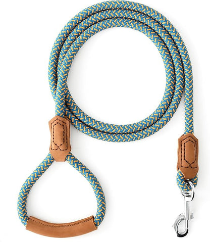 Mile High Life Leather Dog Leash, Heavy Duty Strong Genuine Leather Handle Rope Leash Soft and Comfortable for Small Medium Large Dogs (Peacock Blue, 48 Inch)