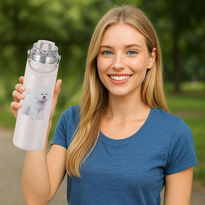 SERENGETI 24 Oz Water Bottle Stainless Steel with Spill Proof Lid - Double walled Vacuum Insulated water flask - Realistic 3D Print of your favorite dog (Bichon Frise)