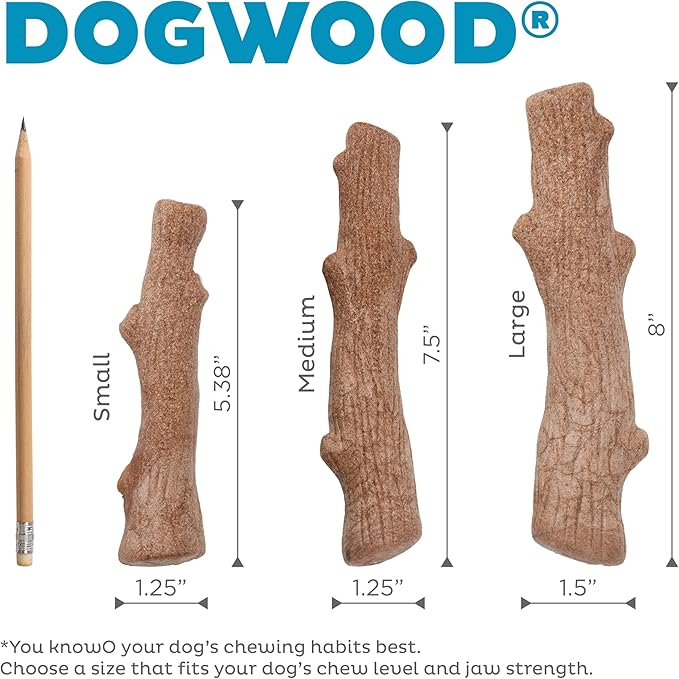 Pupstages Dogwood Calming Dog Chew Toy – Real-Wood Blend, Moderate Chewers, Medium, 7.5", 2-Pack (Natural & Hemp Flavors)
