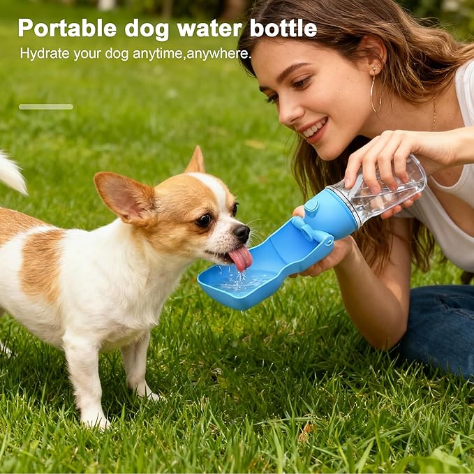 Dog Water Bottle, Portable Leak-Proof Water Dispenser with Drinking Bowl for Dogs and Cats, Travel Puppy Fountain Pet Water Bottle for Hiking Walking Outdoor(A012B-blue)