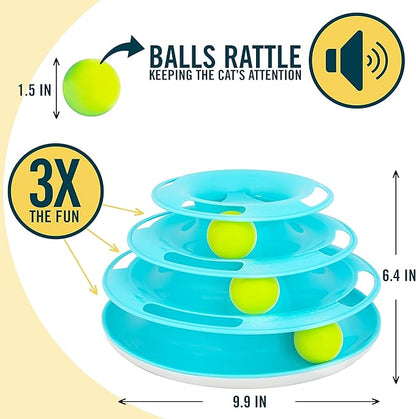 Our Pets Wobble Triple Chase Ball Track Interactive Cat Toy for Indoor Cats with Catnip (Cat Toys; Kitten Toys for Hunting and Chasing w/Rattling; Rolling Balls)