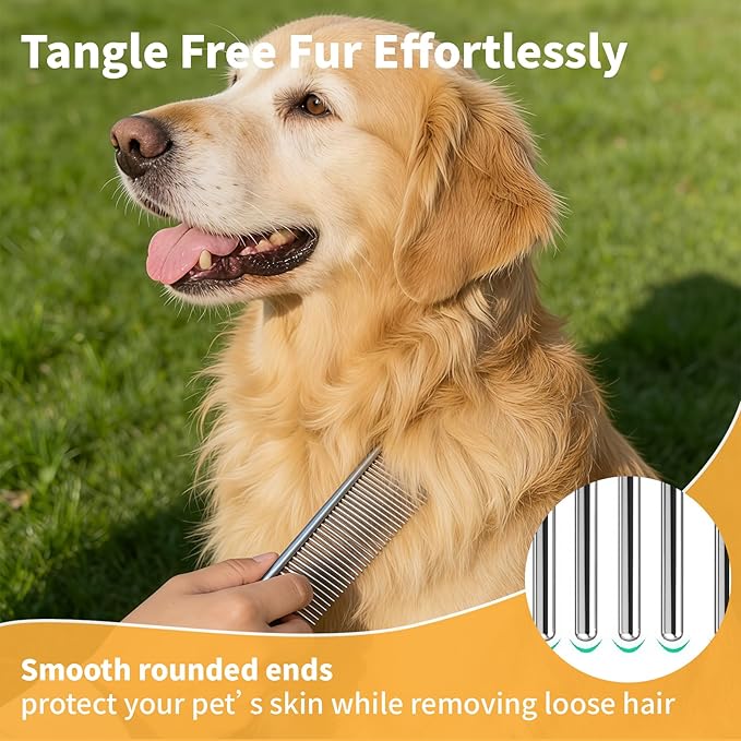 Dog Combs for Grooming Matting, 4 Pack Metal Cat Comb for Removing Tangles and Knots, Professional Dematting Tool for Pet Cats, Greyhound, Poodle, Doodle