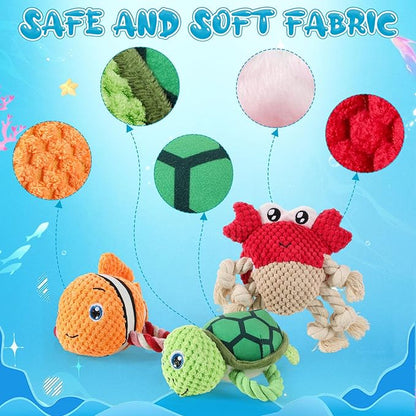 5 Pack Ocean Dog Toys Rope Plush Interactive Squeaky Rope Tug of War Dog Toys for Small Medium Large Dogs