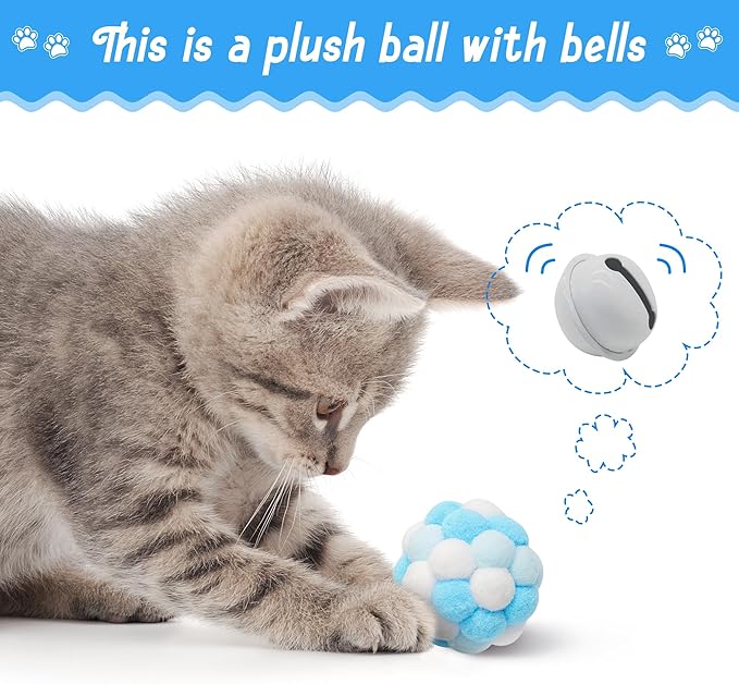 MALLMALL6 Cat Toy Set Interactive Cat Toys 10Pcs Pack Including Cat Springs Feather Teaser Wand Mice Crinkle Balls and Pet Bell Balls, Puzzle Interactive Pet Gift Pack Toys for Indoor Kitten (Blue)