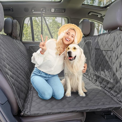 Back Seat Extender for Dogs, Hard Bottom Car Seat Cover for Dogs Supports 400lbs, Waterproof Backseat Protectors for Dog, Upgraded 1680D Heavy Duty Dog Hammock for SUV, Car, Truck (Black)