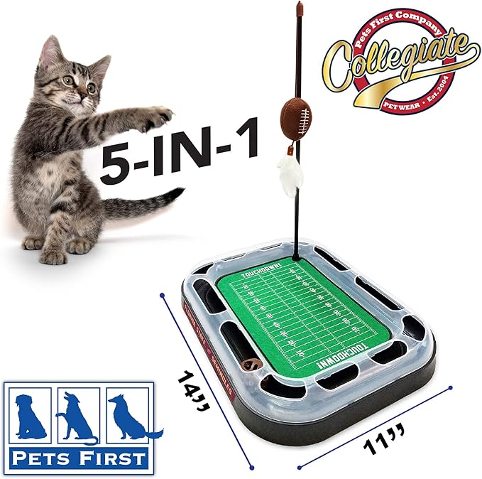 Pets First 5-in-1 Cat Toy: Interactive Cat Scratcher with Catnip Filled Plush Football & Feathers