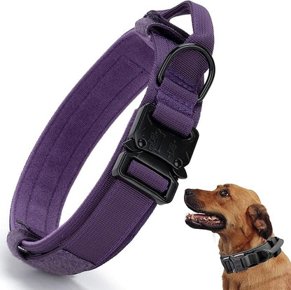 Tactical Dog Collar, Adjustable Military Training Nylon Dog Collar with Control Handle and Heavy Quick-Release Metal Buckle for Small Medium Large Dogs, Purple S