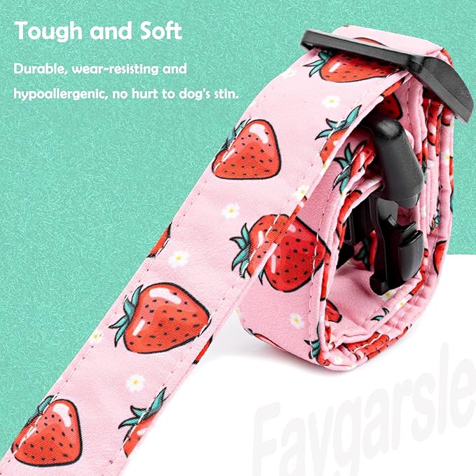 Faygarsle Pink Strawberry Pattern Cotton Dog Collar for Small, Medium, Large Boys Girls Dogs XS