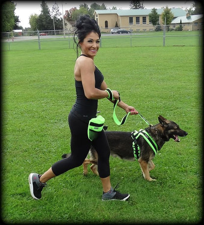 ActiveDogs Dog Handler Bag w/Bungee Leash, Water-Resistant Adjustable Treat Bag + Hands-Free 36"-52" Leash Combo - Orange Fleece