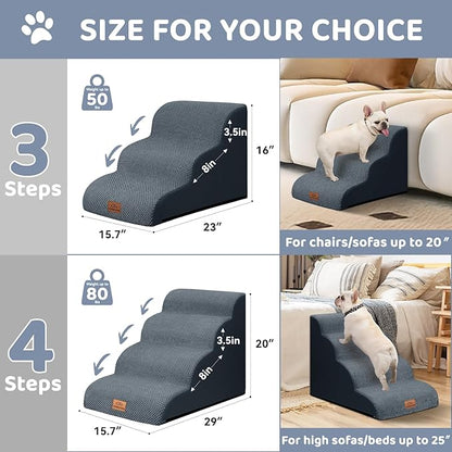 Dog Ramp and Stair for Bed 16" H-20 H,3-Step Cat Stair for Sofa and Chair,4-Step Dog Ramp for High Bed and Window,Durable Nonslip Fabric Cover for Indoor (Dark Grey-20 H, Pet Friendly, 4)