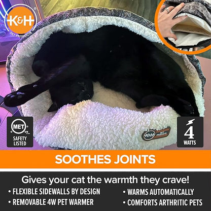 K&H Pet Products Heated Cat Bed Indoor, Thermo-Snuggle Cup Bomber Soft Heated Pet Bed for Large Indoor Cats and Small Dogs, Machine Washable, Waterproof Heated Pad, Safety Listed - 18 X 14in Gray