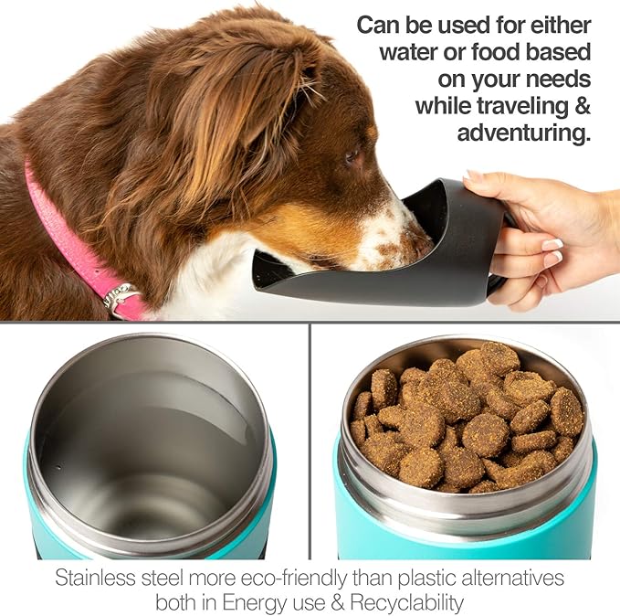 PetFusion Portable Dog Water Bottle & Dispenser (New-Large 22oz Dispenser) Insulated 2 Wall Stainless Steel- Optimal Cool Water Temp - Dog Travel Bottle
