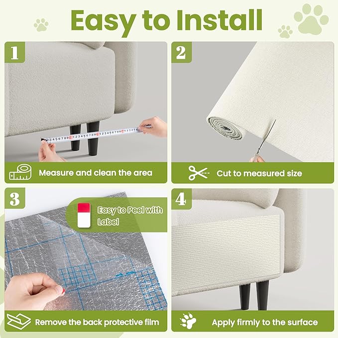 Cat Scratch Couch Furniture Protector, 78.7" x 15.8" Cat Scratcher Pad Deterrent from Cats Claws Scratching, DIY Sisal Carpet Cat Proof Couch Cover Replacement for Indoor Sofa, Wall, Door, Beige