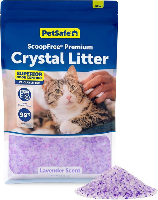 PetSafe ScoopFree Premium Crystal Cat Litter - Ultra-Absorbent Silica Universal Litterbox Crystals - Non-Clumping Odor Control - Lavender Scent - 8 lb Bag