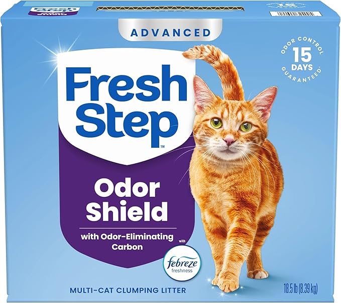 Fresh Step Advanced Odor Shield Multi Cat Clumping Litter with Febreze Freshness, Low Dust, Odor Control with Ammonia Block Tech, Compatible in Automatic Litter Boxes, 37 lb. (2 x 18.5 lb.)