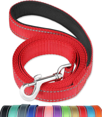 FunTags 6FT Reflective Dog Leash with Soft Padded Handle for Training,Walking Lead for Medium & Small Dogs,3/4 Inch Wide,RED