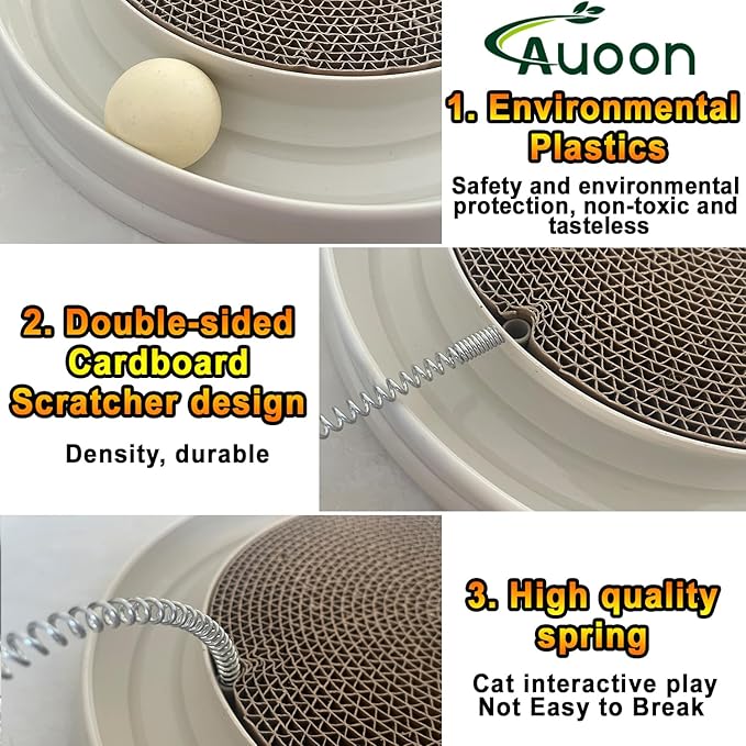 AUOON Cat Scratcher Toy with Ball Track - 3 in 1 Interactive Cat Toy, Cat Scratch Pad with Cat Ball Toy and Plush Cat Mouse Toy for Indoor Cats and Kittens (Milk Shake)