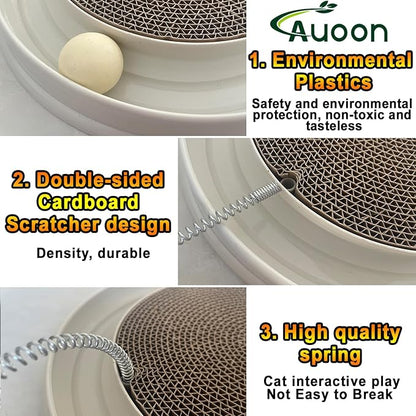 AUOON Cat Scratcher Toy with Ball Track - 3 in 1 Interactive Cat Toy, Cat Scratch Pad with Cat Ball Toy and Plush Cat Mouse Toy for Indoor Cats and Kittens (Milk Shake)