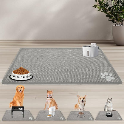 PUPTECK Dog Food Mat, Absorbent Pet Cat Feeding Mat for Food and Water Bowls, Anti-Slip Dog Placemat for Floors Waterproof, Pet Supplies Accessories, Grey Paw M
