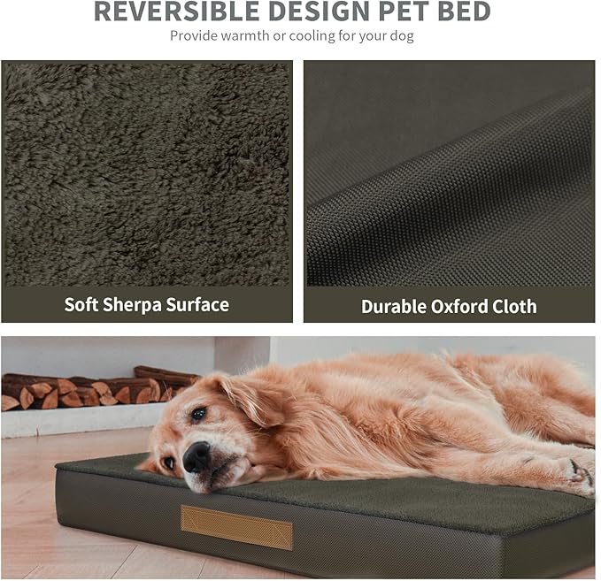 Plush Dog Bed for Medium Dogs, Waterproof Dog Crate Mat Orthopedic Egg Crate Foam Pet Bed with Washable Removable Oxford Cover, Coffee