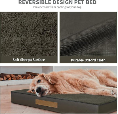 Large Comfy Washable Dog Bed, Orthopedic Egg Crate Foam Dog Crate Mat for Large Dogs with Removable Cover, 41x27 Inch, Coffee