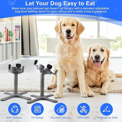 Dog Bowls,Elevated Adjustable Dog Bowl Stand with 3 Heights & Tilted Feeding Design, Raised Stand Compatible with Medium & Large Breeds(1 Pack) Grey