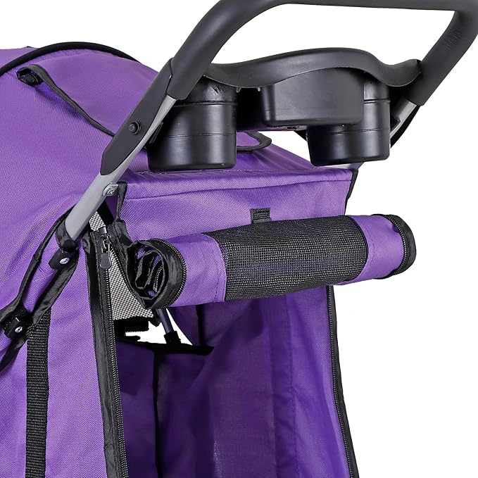 ZENY Foldable Pet Stroller, Cat/Dog Stroller with 4 Wheel, Pet Travel Carrier Strolling Cart with Storage Basket, Cup Holder (Purple)
