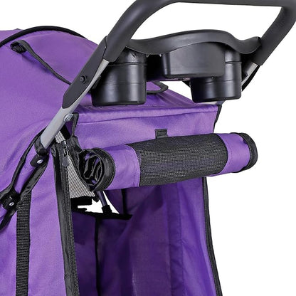 ZENY Foldable Pet Stroller, Cat/Dog Stroller with 4 Wheel, Pet Travel Carrier Strolling Cart with Storage Basket, Cup Holder (Purple)