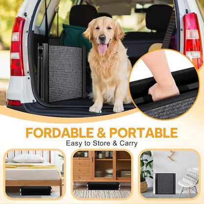 Dog Ramps for Large Pets, 71" L & 20" W Extra Wide Foldable Aluminum Pet Ramp with IP64 Waterproof & Non-Slip Rug Surface, Up to 300lbs for Giant Dogs for SUV, Truck, Bed, Stairs, Indoor & Outdoor