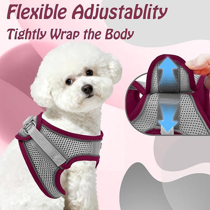 AIITLE Escape Proof Dog Harness - Xmas Step in Adjustable Dog Harness No Choke Over with Breathable Mesh and Quick-Release Buckle - Outdoor Walking, Training for Medium Dogs Burgundy XL