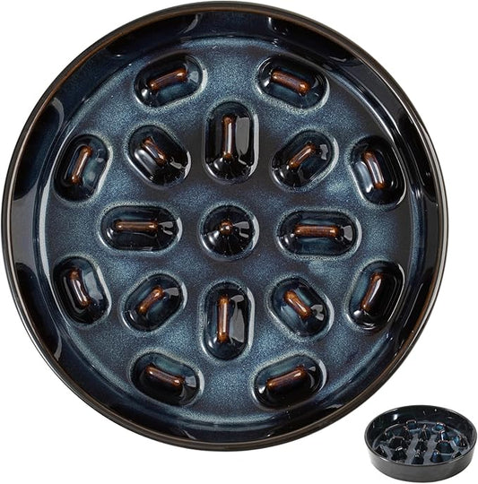 Ceramic 3.2 Cup Dog Bowl Slow Feeder, 9.5 inch Slow Pet Food Dish for Large Dog, Stop Bloat, Preventing Choking(Single Bowl, Starry Sky)