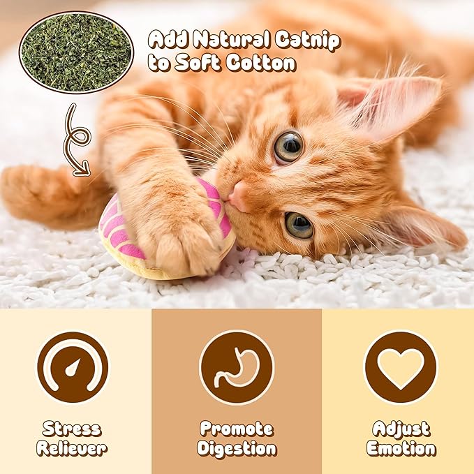 L1rabe Mexican Catnip Stuffed Toys - 5Pcs National Pet Day Mexican Cinco de Mayo Concha Cafecito Pan Dulce Funny Cat Toys for Cat Lovers Gift Indoor Kitten Chew Bite Kick Non-Toxic Pet Supplies Kitten